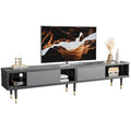 Meuble TV pour téléviseurs de 85 pouces, centre de divertissement avec rangements et portes coulissantes, long meuble média 2-en-1 pour salon