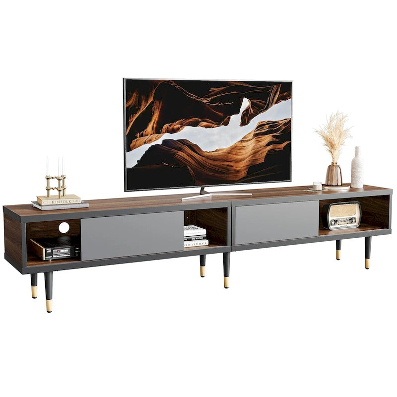 TV Stand for 85 Inch TVs, Entertainment Center with Storage and Sliding Doors, 2-in-1 Long Media Console for Living Room