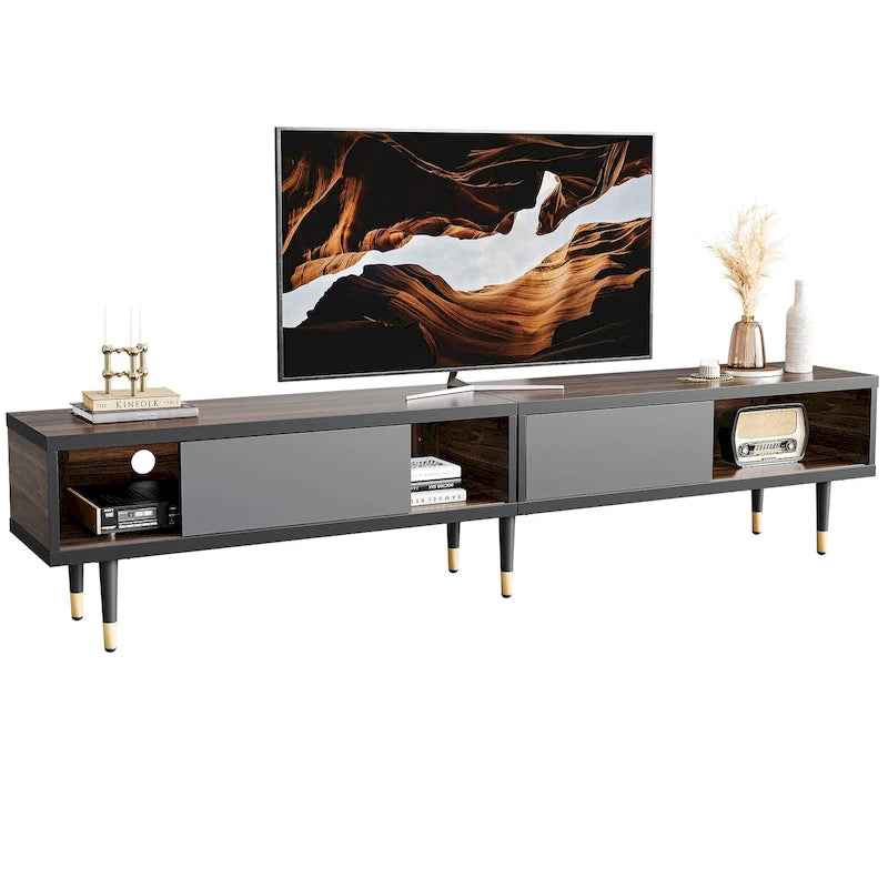 TV Stand for 85 Inch TVs, Entertainment Center with Storage and Sliding Doors, 2-in-1 Long Media Console for Living Room