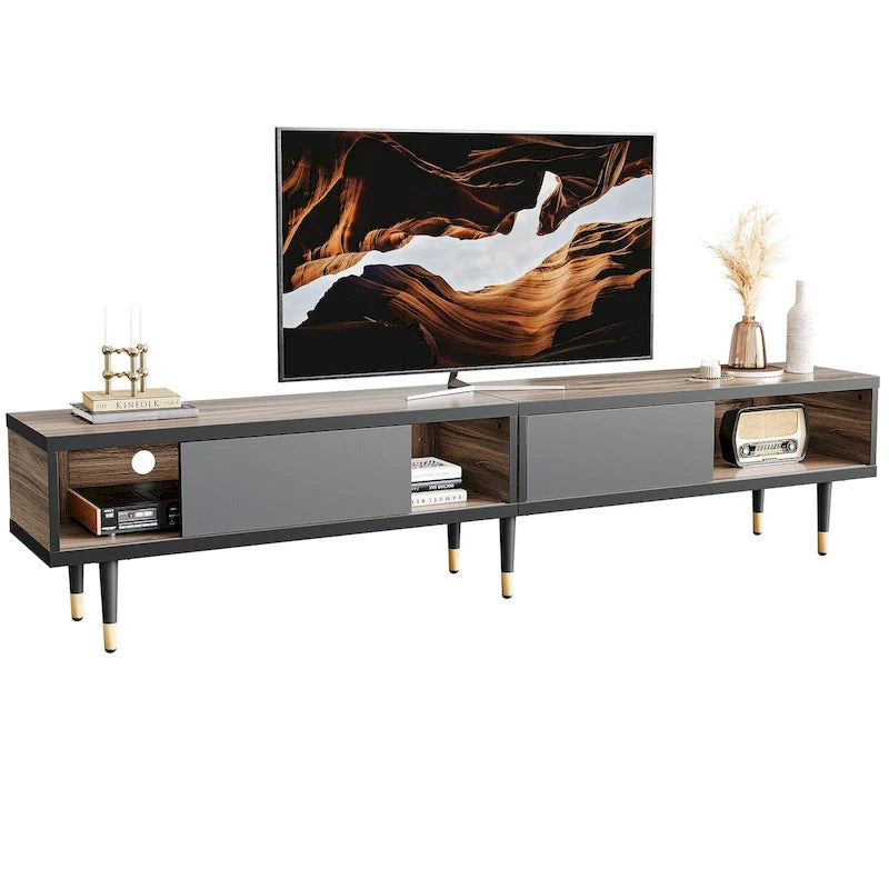 TV Stand for 85 Inch TVs, Entertainment Center with Storage and Sliding Doors, 2-in-1 Long Media Console for Living Room