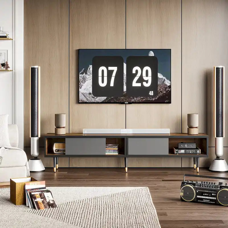 TV Stand for 85 Inch TVs, Entertainment Center with Storage and Sliding Doors, 2-in-1 Long Media Console for Living Room