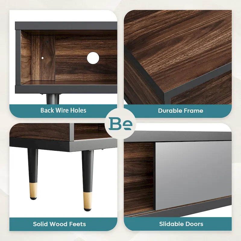 Meuble TV pour téléviseurs de 85 pouces, centre de divertissement avec rangements et portes coulissantes, long meuble média 2-en-1 pour salon