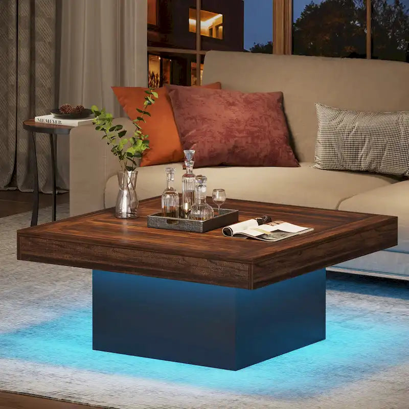 Table basse carrée à LED avec lumière USB réglable