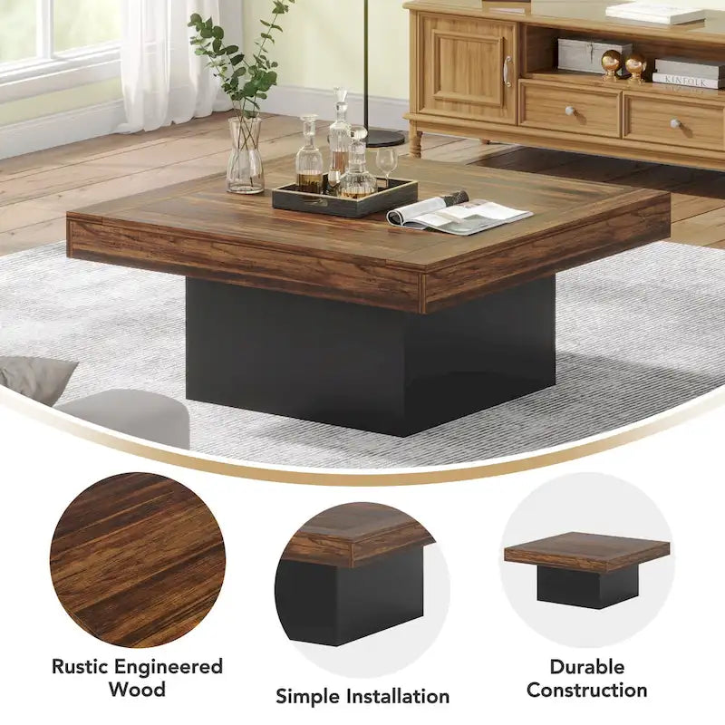 Table basse carrée à LED avec lumière USB réglable