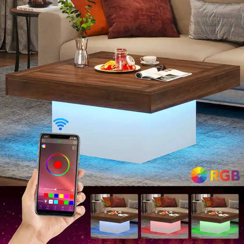 Table basse carrée à LED avec lumière USB réglable