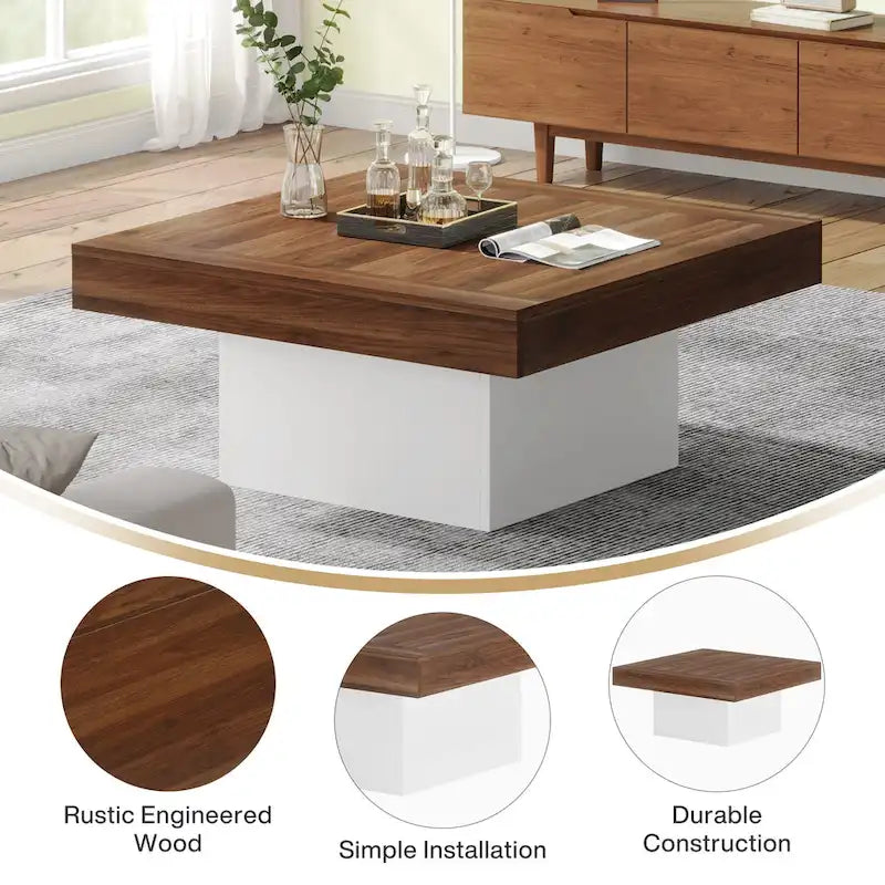 Table basse carrée à LED avec lumière USB réglable