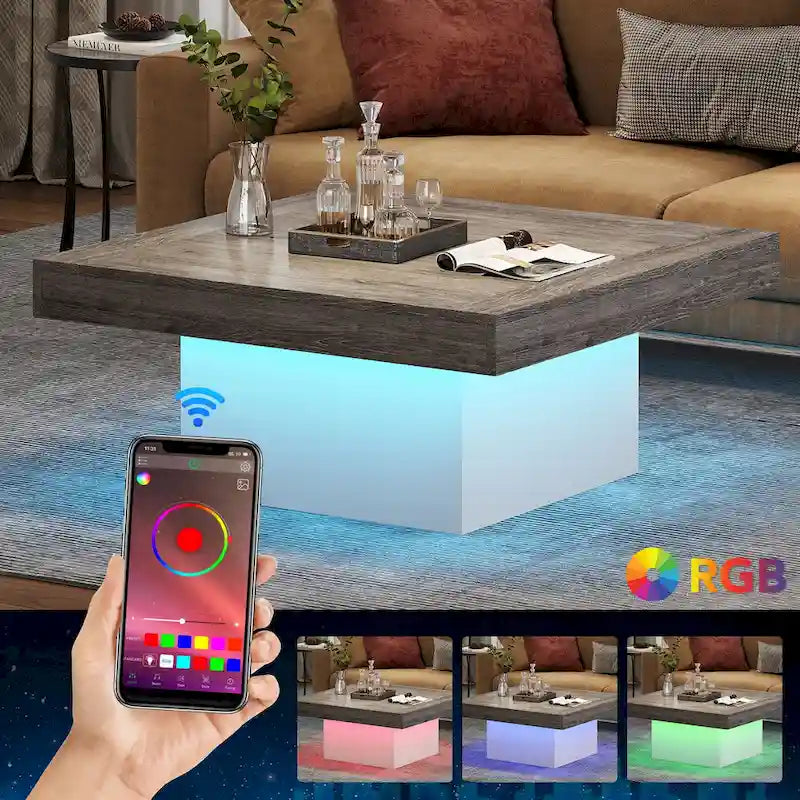 Table basse carrée à LED avec lumière USB réglable