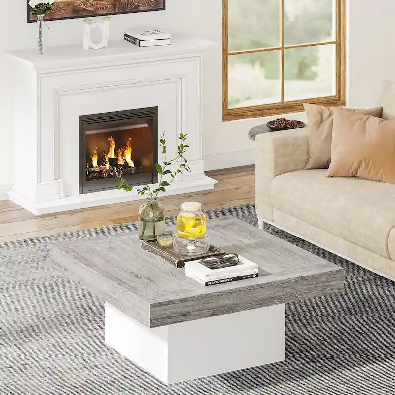 Table basse carrée à LED avec lumière USB réglable