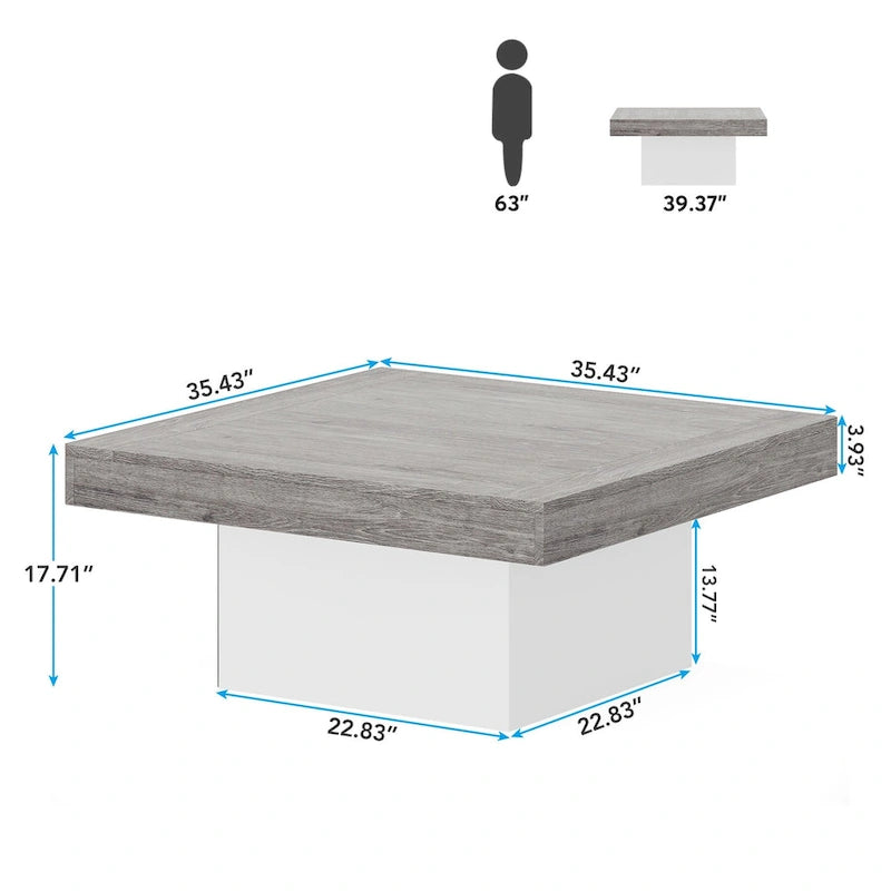Table basse carrée à LED avec lumière USB réglable