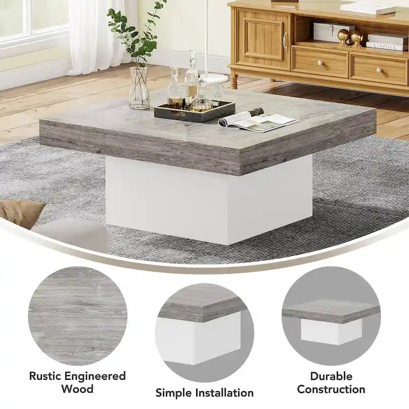 Table basse carrée à LED avec lumière USB réglable