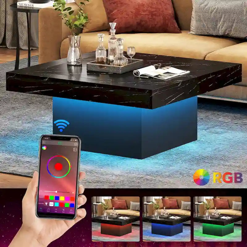 Table basse carrée à LED avec lumière USB réglable
