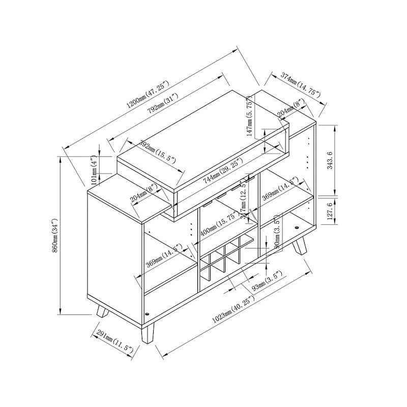 Contemporary 8-Bottle Wine Cabinet Buffet