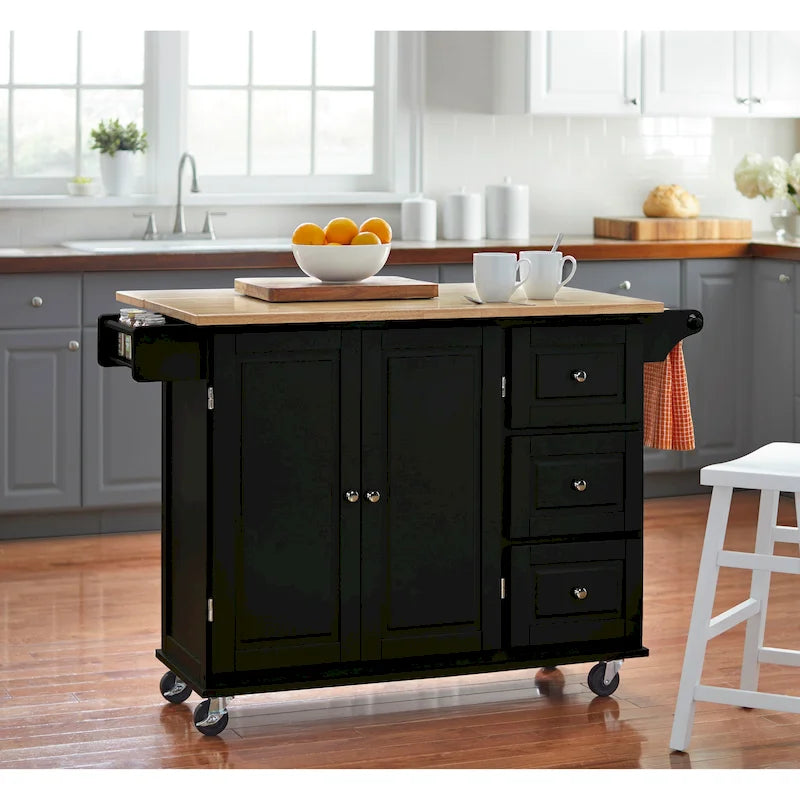 3-Drawer Drop Leaf Kitchen Cart