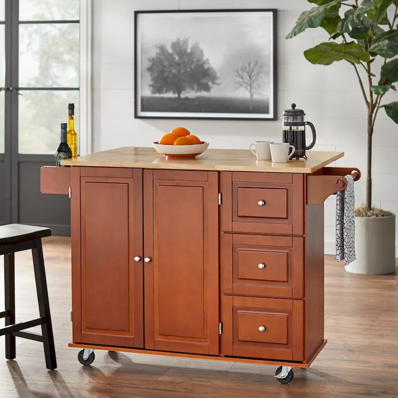 3-Drawer Drop Leaf Kitchen Cart
