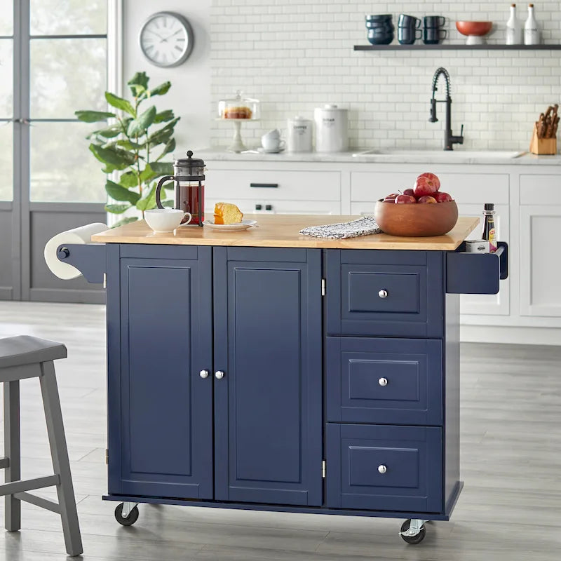 3-Drawer Drop Leaf Kitchen Cart
