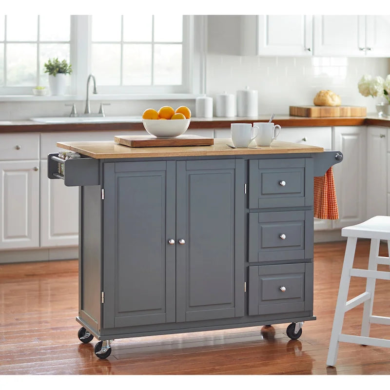 3-Drawer Drop Leaf Kitchen Cart