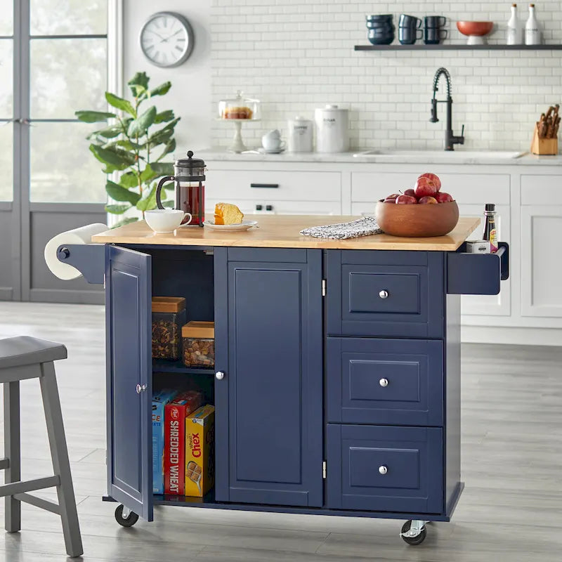 3-Drawer Drop Leaf Kitchen Cart