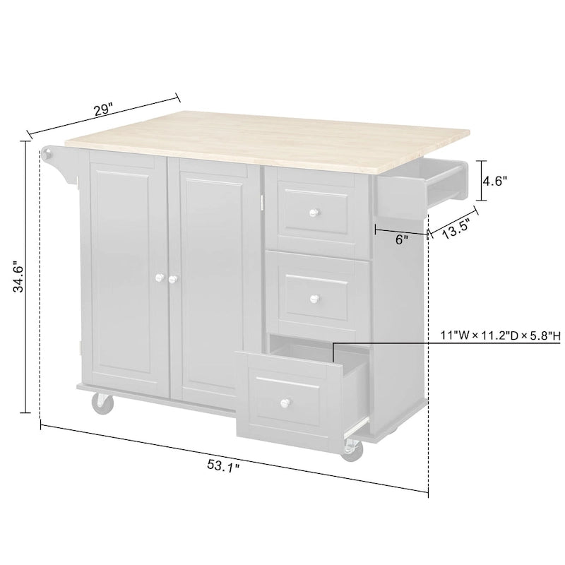 3-Drawer Drop Leaf Kitchen Cart