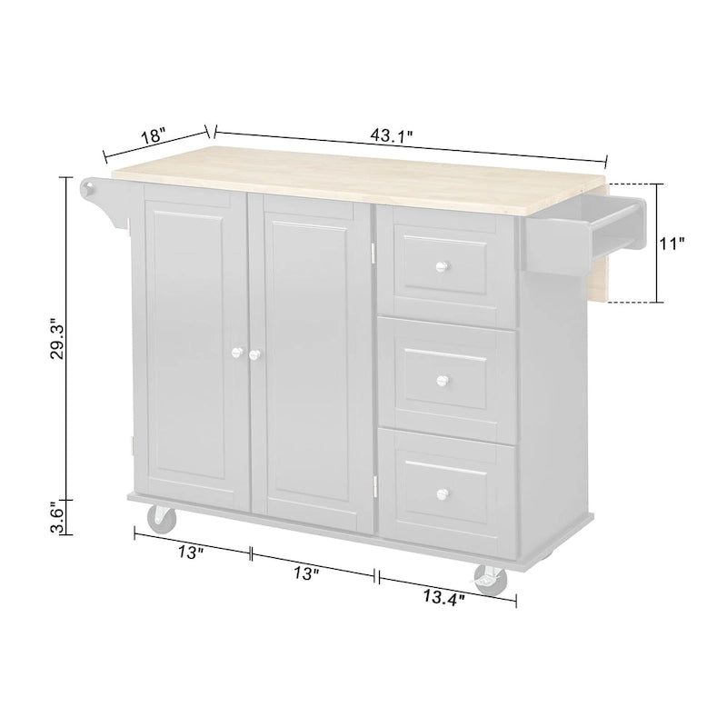 3-Drawer Drop Leaf Kitchen Cart