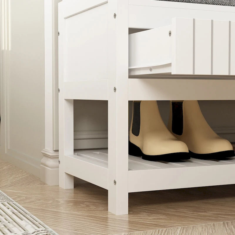 68.5" Hall Tree with Bench and Shoe Storage | White / Black / Grey