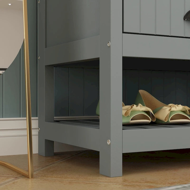 68.5" Hall Tree with Bench and Shoe Storage | White / Black / Grey