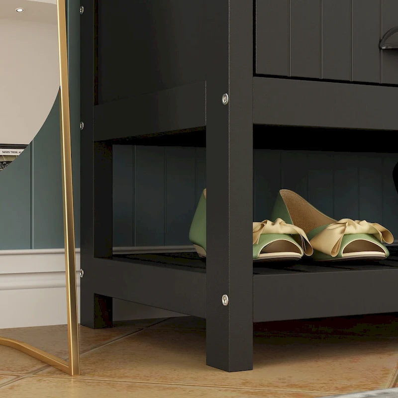 68.5" Hall Tree with Bench and Shoe Storage | White / Black / Grey