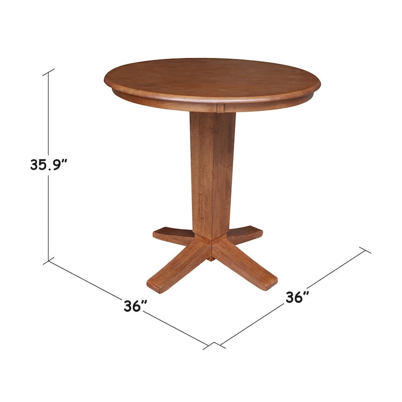 36 in Solid Wood Round Top Counter Height Pedestal Dining Table