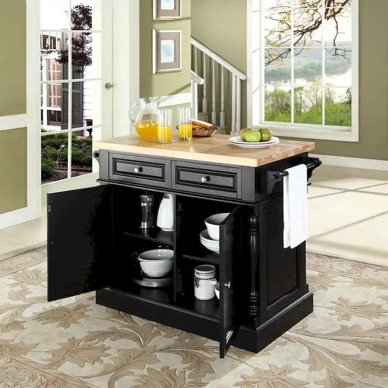Butcher Block Top Kitchen Island in Black Finish - 23d x 47.75w x 35.75h