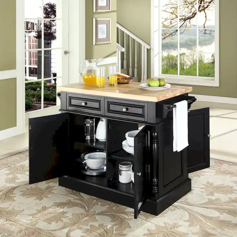 Butcher Block Top Kitchen Island in Black Finish - 23d x 47.75w x 35.75h
