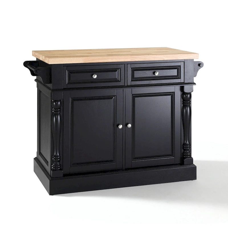 Butcher Block Top Kitchen Island in Black Finish - 23d x 47.75w x 35.75h