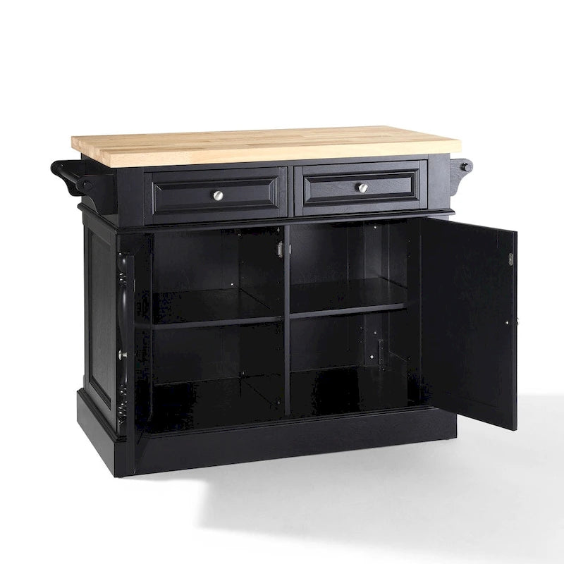 Butcher Block Top Kitchen Island in Black Finish - 23d x 47.75w x 35.75h