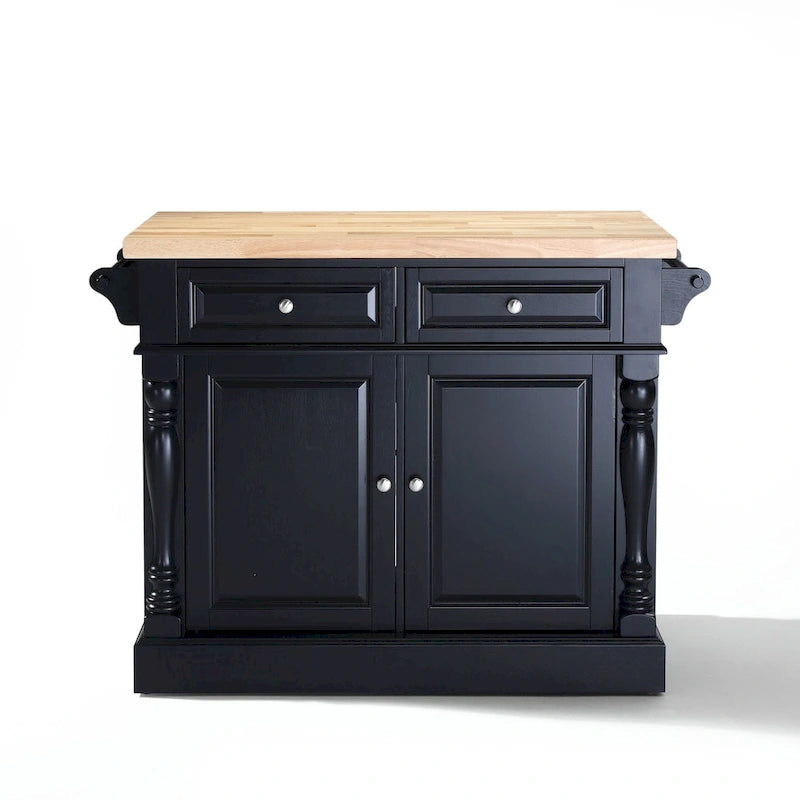 Butcher Block Top Kitchen Island in Black Finish - 23d x 47.75w x 35.75h