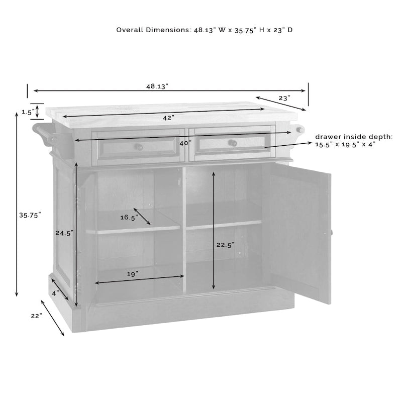 Butcher Block Top Kitchen Island in Black Finish - 23d x 47.75w x 35.75h