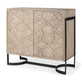 Light Brown Solid Wood with Black Metal Frame 2 Door Accent Cabinet