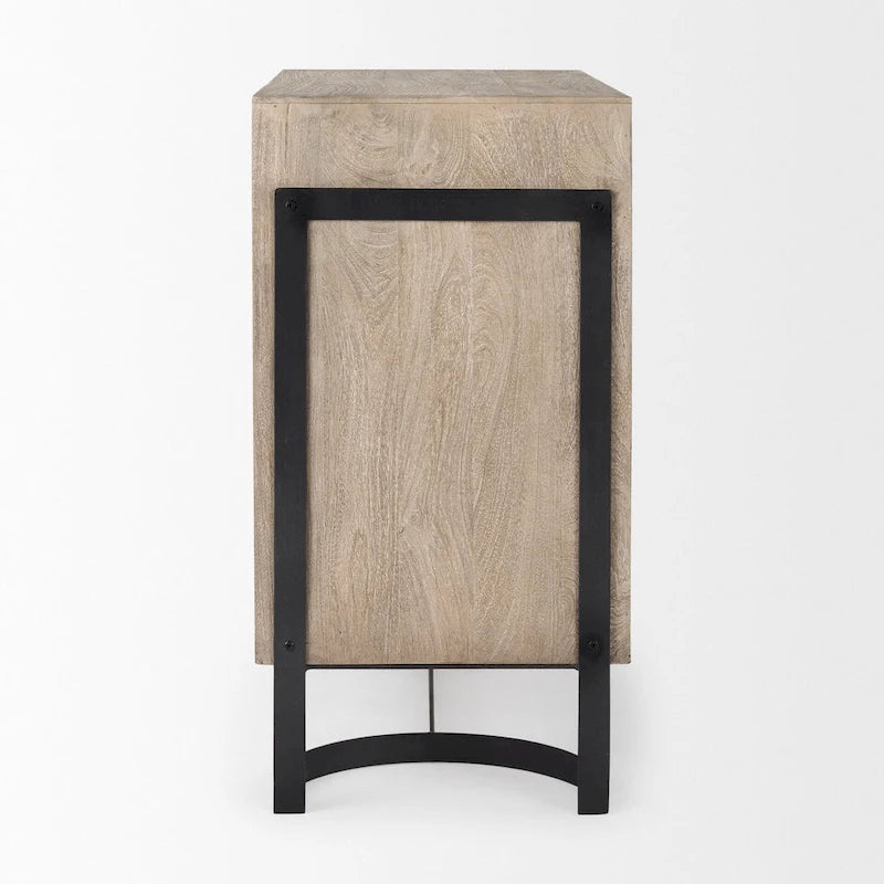 Light Brown Solid Wood with Black Metal Frame 2 Door Accent Cabinet