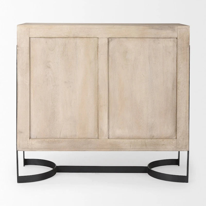 Light Brown Solid Wood with Black Metal Frame 2 Door Accent Cabinet