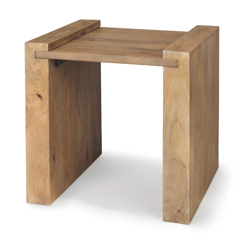 Light Brown Solid Wood Square Accent Table
