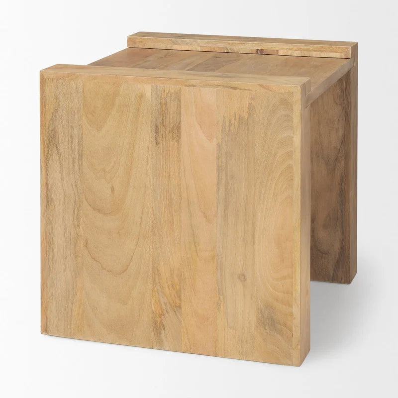 Light Brown Solid Wood Square Accent Table