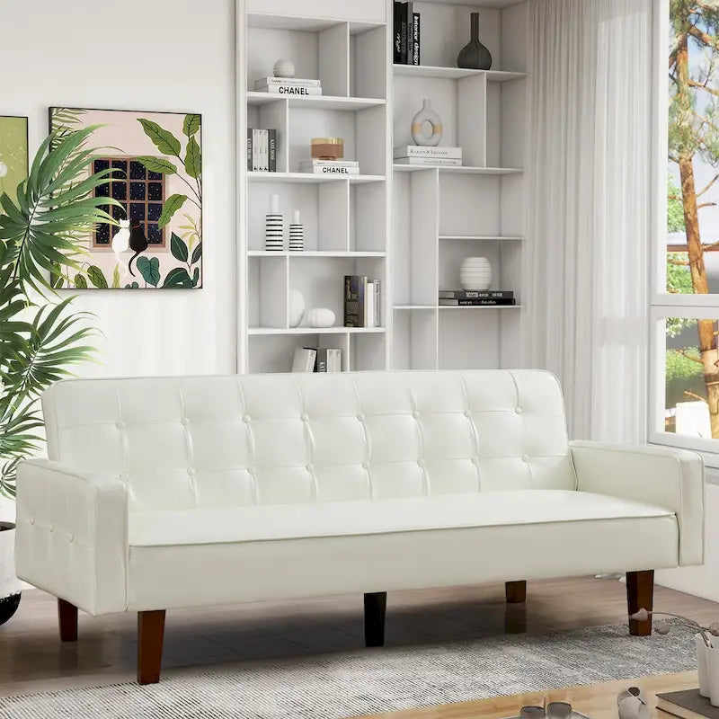 Convertible Futon Sofa Bed with Faux Leather Loveseat