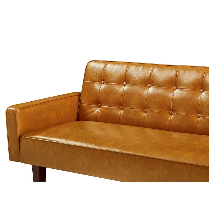 Convertible Futon Sofa Bed with Faux Leather Loveseat