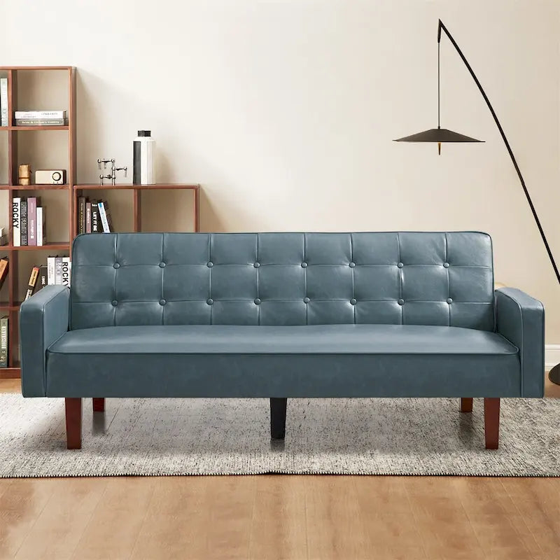 Convertible Futon Sofa Bed with Faux Leather Loveseat