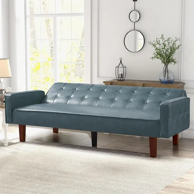 Convertible Futon Sofa Bed with Faux Leather Loveseat