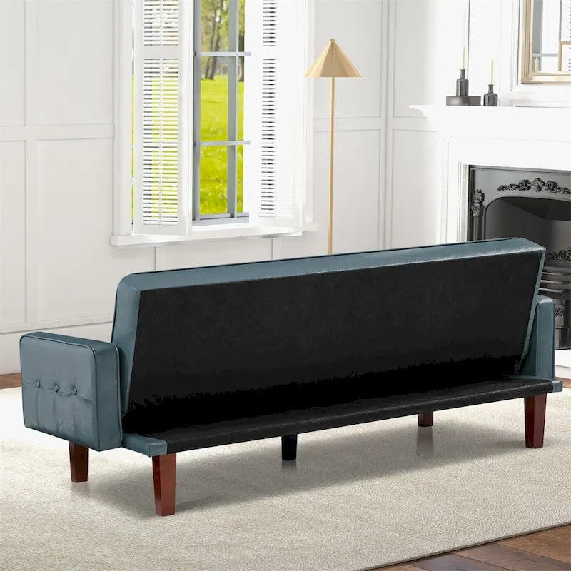Convertible Futon Sofa Bed with Faux Leather Loveseat