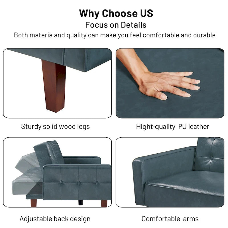 Convertible Futon Sofa Bed with Faux Leather Loveseat