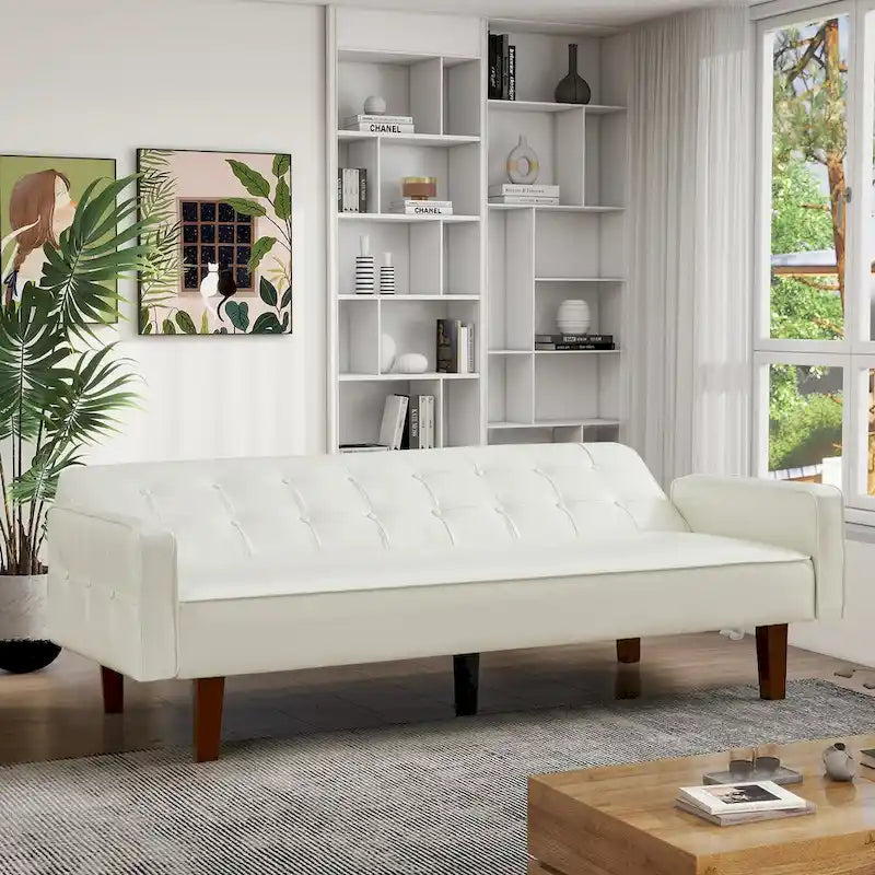 Convertible Futon Sofa Bed with Faux Leather Loveseat