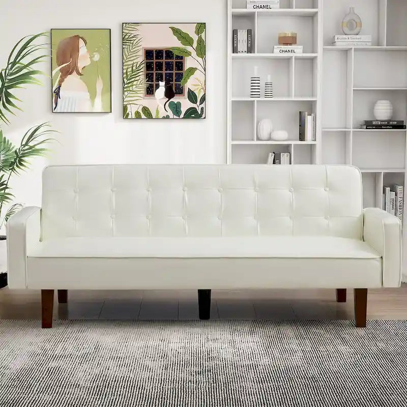 Convertible Futon Sofa Bed with Faux Leather Loveseat