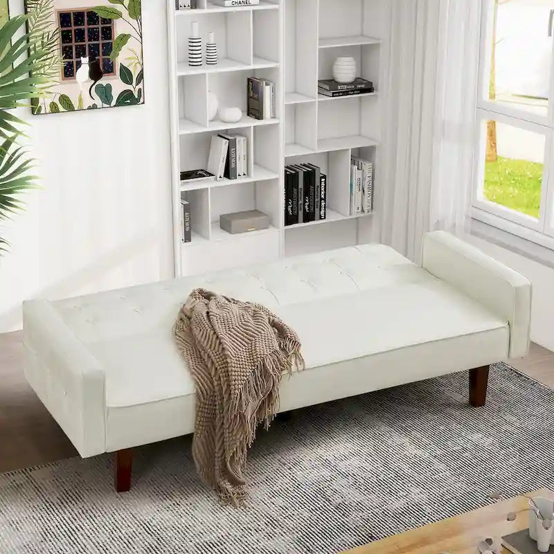 Convertible Futon Sofa Bed with Faux Leather Loveseat