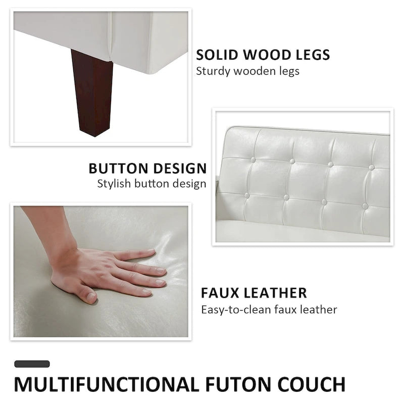 Convertible Futon Sofa Bed with Faux Leather Loveseat