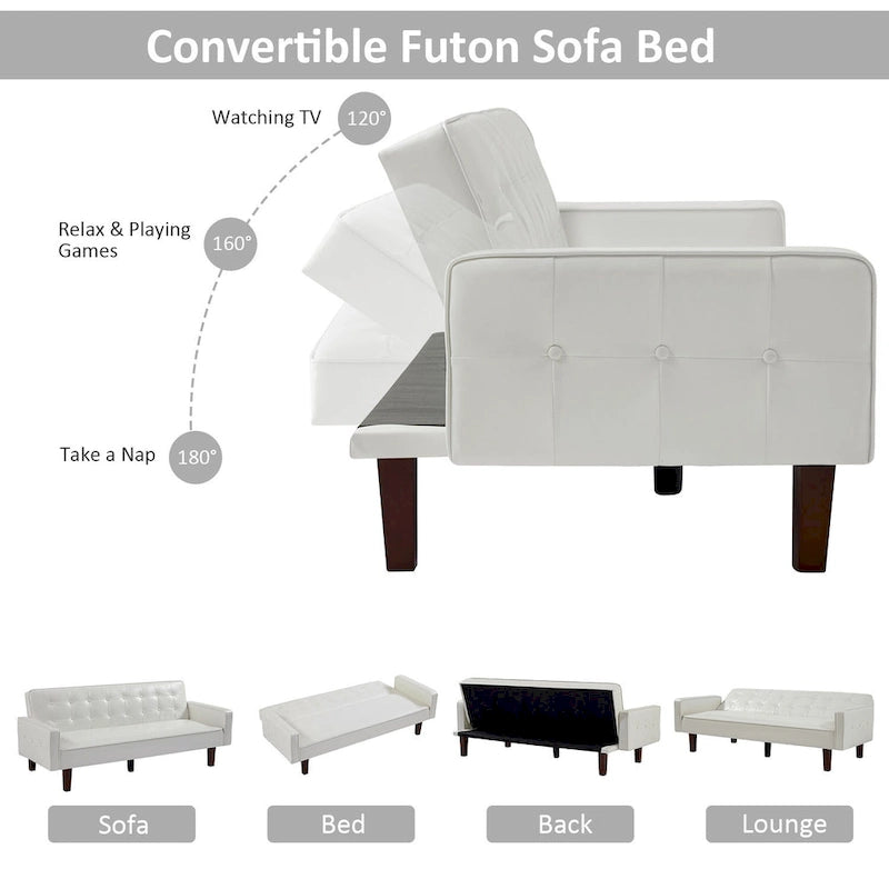 Convertible Futon Sofa Bed with Faux Leather Loveseat