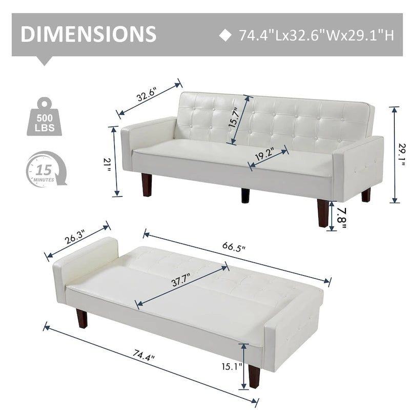 Convertible Futon Sofa Bed with Faux Leather Loveseat